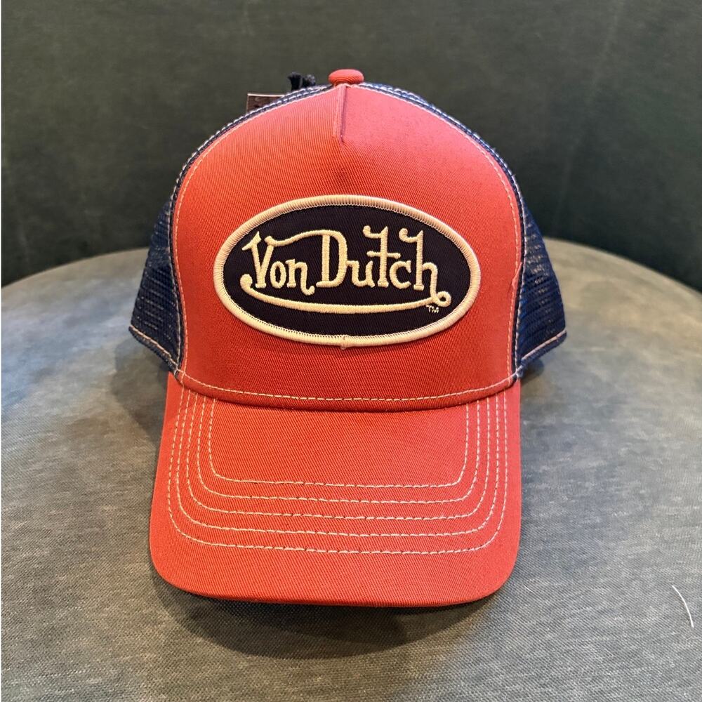 Stylish Von Dutch Trucker Hat - Mahogany Brown & Blue Mesh, New!